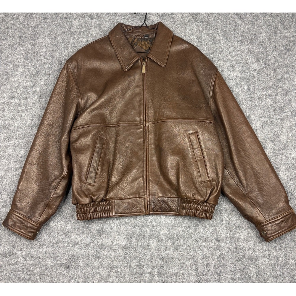 Roundtree & Yorke Mens Brown Lambskin Leather Bomber Jacket Size M Full Zip